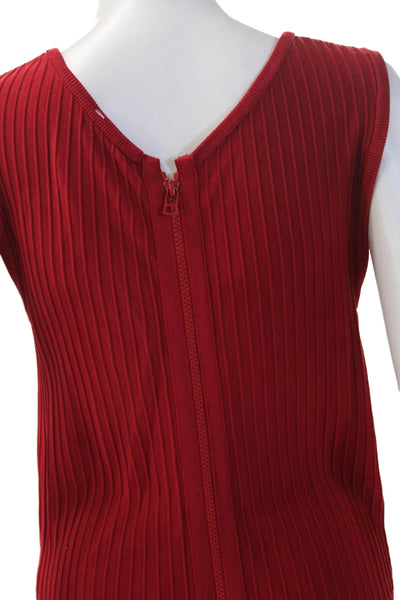 Pink Tartan Women Sleeveless Sweater Dress Red Striped Midi Round Neck Size XS