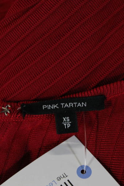 Pink Tartan Women Sleeveless Sweater Dress Red Striped Midi Round Neck Size XS