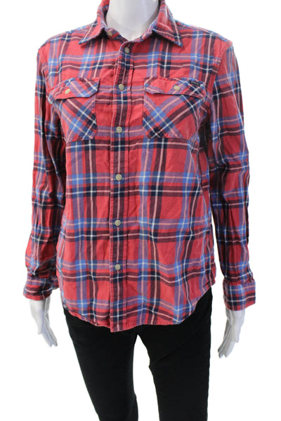 Polo Ralph Lauren Women Red Plaid Cotton Collared Button-Up Long Sleeve Size 14