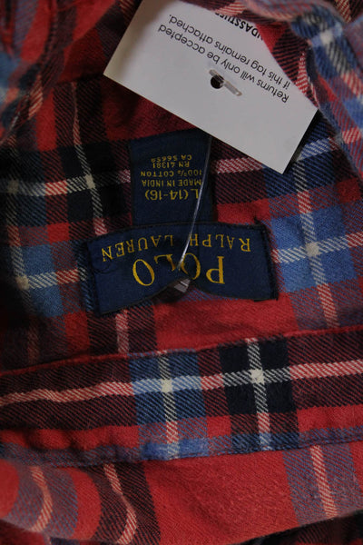 Polo Ralph Lauren Women Red Plaid Cotton Collared Button-Up Long Sleeve Size 14