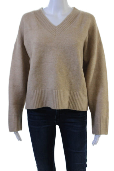 Zara Unisex Beige V-Neck Pullover Long Sleeve Acrylic Wool Size S