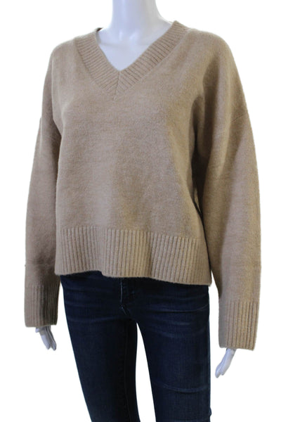 Zara Unisex Beige V-Neck Pullover Long Sleeve Acrylic Wool Size S