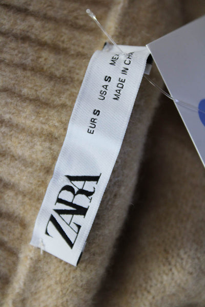Zara Unisex Beige V-Neck Pullover Long Sleeve Acrylic Wool Size S