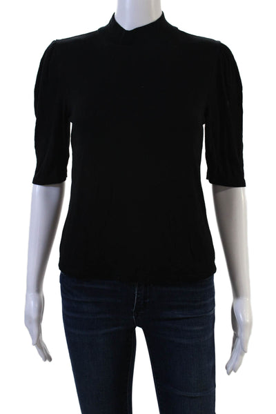 Zara Women Basic Black Mock Neck Polyester Blend 3/4 Sleeve Blouse Size M