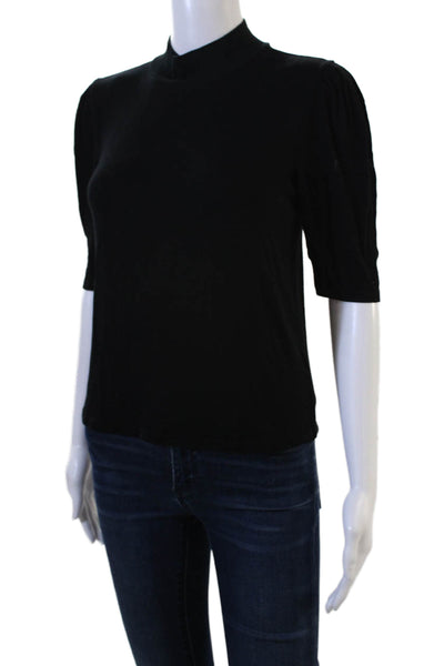 Zara Women Basic Black Mock Neck Polyester Blend 3/4 Sleeve Blouse Size M