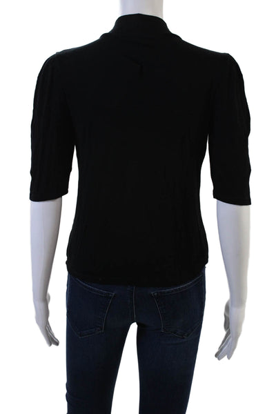 Zara Women Basic Black Mock Neck Polyester Blend 3/4 Sleeve Blouse Size M
