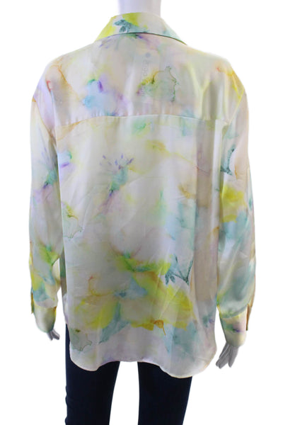 Zara Women Multi-Color Collared Button Up Blouse Long Sleeve Art Print Size M