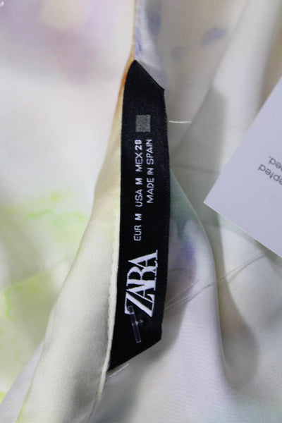Zara Women Multi-Color Collared Button Up Blouse Long Sleeve Art Print Size M