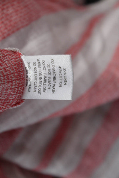 Kivari Womens Tunic Blouse Red Striped Linen Cotton Longsleeve Button Up Size 4