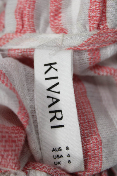 Kivari Womens Tunic Blouse Red Striped Linen Cotton Longsleeve Button Up Size 4