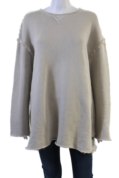 FP Beach Unisex Pullover Herringbone Crew Neck Beige 100% Cotton Size XS