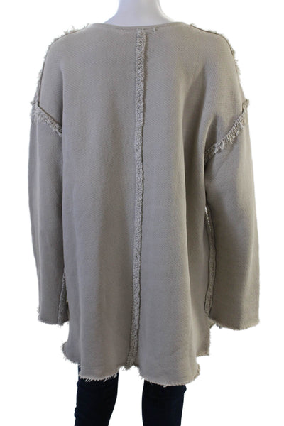 FP Beach Unisex Pullover Herringbone Crew Neck Beige 100% Cotton Size XS