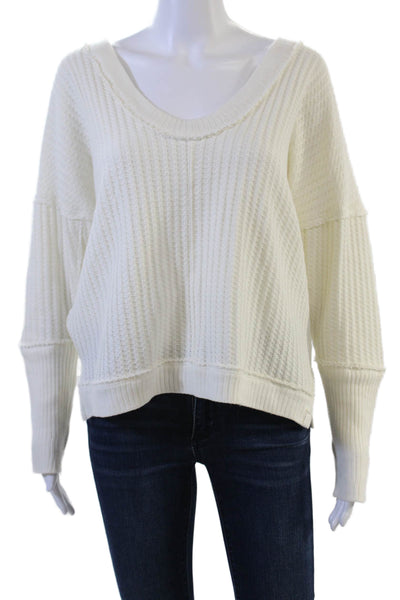 We The Free Unisex Bohemian V Neck Cotton Sweater White Long Sleeve Size S