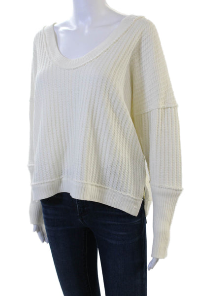 We The Free Unisex Bohemian V Neck Cotton Sweater White Long Sleeve Size S