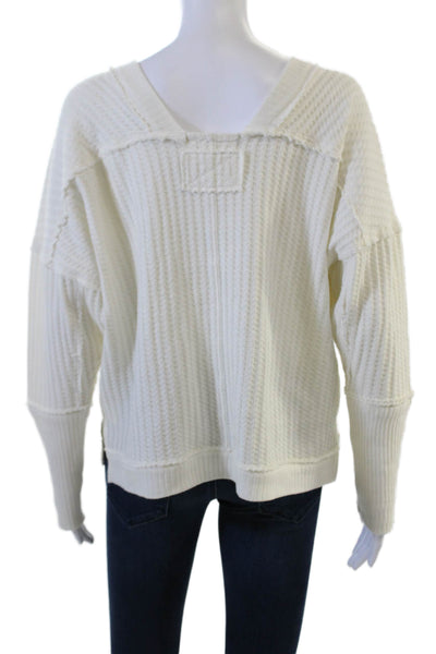 We The Free Unisex Bohemian V Neck Cotton Sweater White Long Sleeve Size S