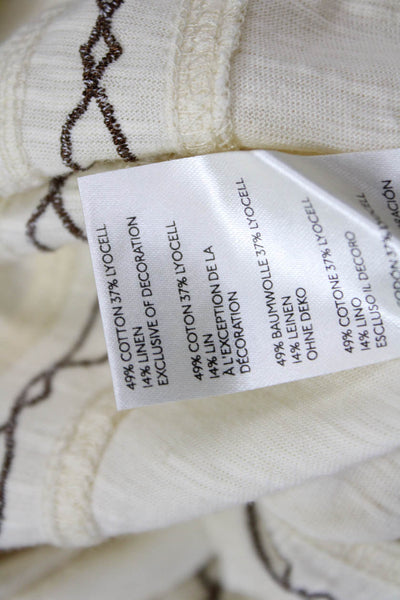 Free People Womens Cropped Bohemian Geometric Blouse Beige Drawstring Size L