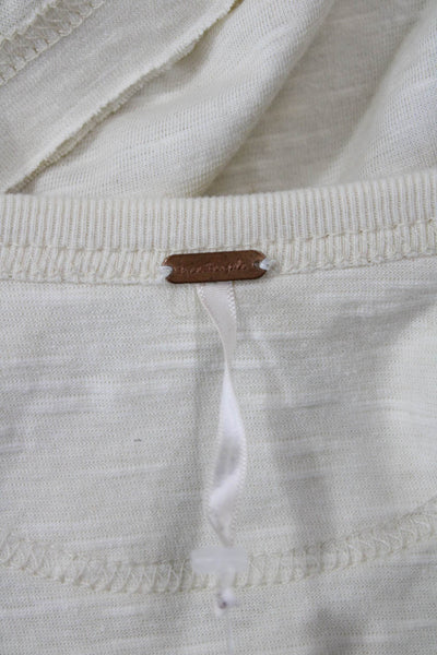 Free People Womens Cropped Bohemian Geometric Blouse Beige Drawstring Size L
