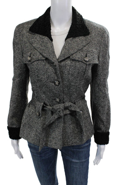 Wathne Women Military Jacket Gray Herringbone Wool Size 8