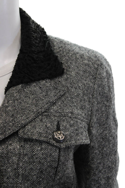 Wathne Women Military Jacket Gray Herringbone Wool Size 8