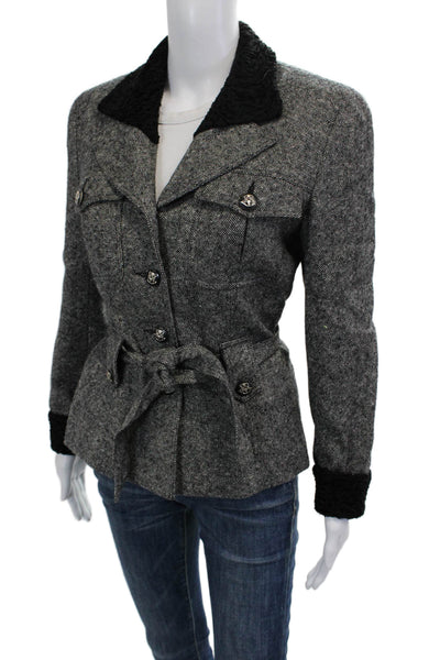 Wathne Women Military Jacket Gray Herringbone Wool Size 8