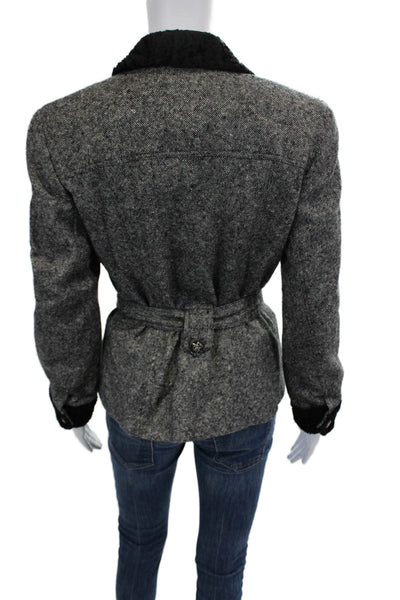 Wathne Women Military Jacket Gray Herringbone Wool Size 8