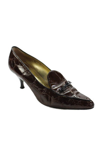 Isaac Mizrahi Womens High Heel Croc Embossed Pointed Toe Pumps Brown Size 10
