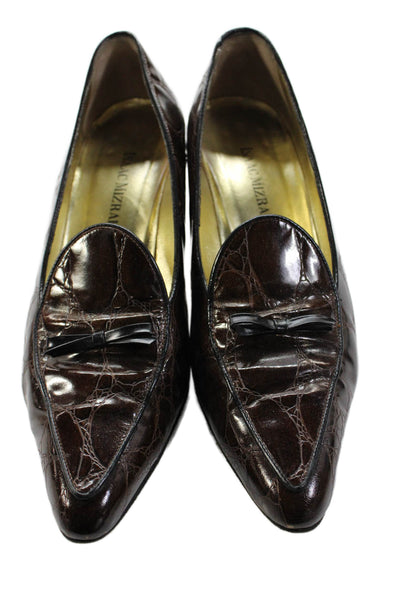 Isaac Mizrahi Womens High Heel Croc Embossed Pointed Toe Pumps Brown Size 10