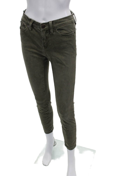 J Crew Womens Ankle Cropped Jeggings Green Button Cotton Blend Size 26
