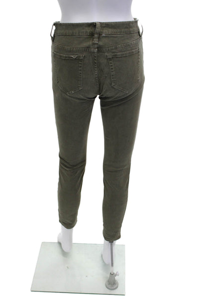 J Crew Womens Ankle Cropped Jeggings Green Button Cotton Blend Size 26