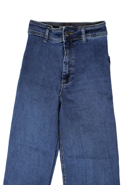 Zara Women Straight High Waist Dark Blue 100% Cotton Jeans Size 4