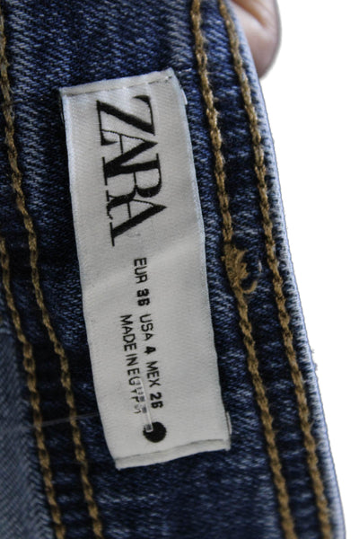 Zara Women Straight High Waist Dark Blue 100% Cotton Jeans Size 4