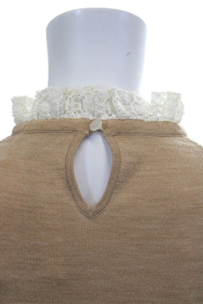 J Crew Women Pullover Merino Wool Crewneck Beige Sweater Size S