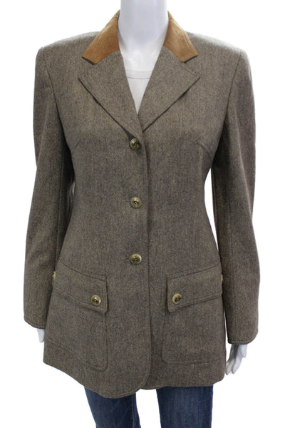 Wathne Womens Brown Wool Collared Button Blazer Long Sleeve Classic Size 8