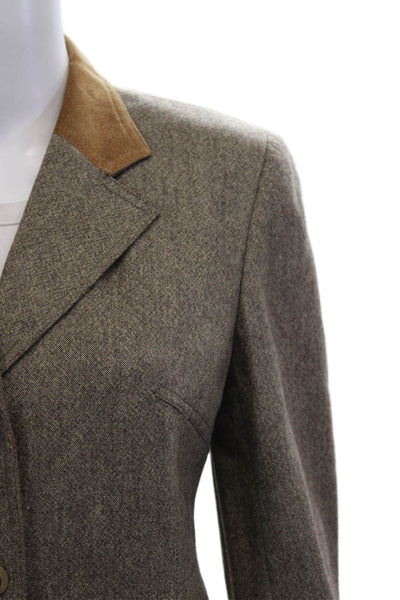 Wathne Womens Brown Wool Collared Button Blazer Long Sleeve Classic Size 8
