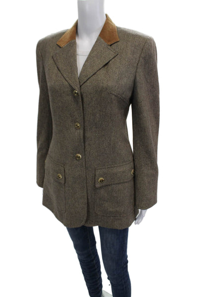 Wathne Womens Brown Wool Collared Button Blazer Long Sleeve Classic Size 8