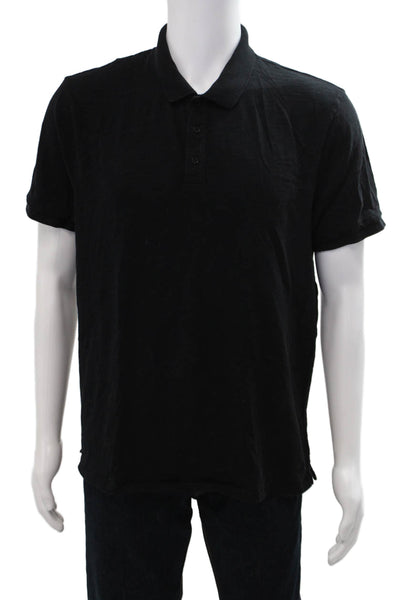 Vince Mens Cotton Collar Short Sleeve Polo Shirt Black Size L