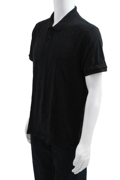 Vince Mens Cotton Collar Short Sleeve Polo Shirt Black Size L