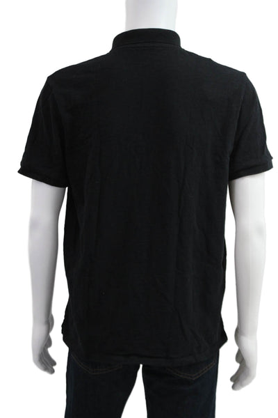Vince Mens Cotton Collar Short Sleeve Polo Shirt Black Size L