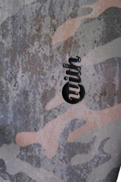 With Womens Capri Leggings Dark Gray Nylon Blend Army Size M