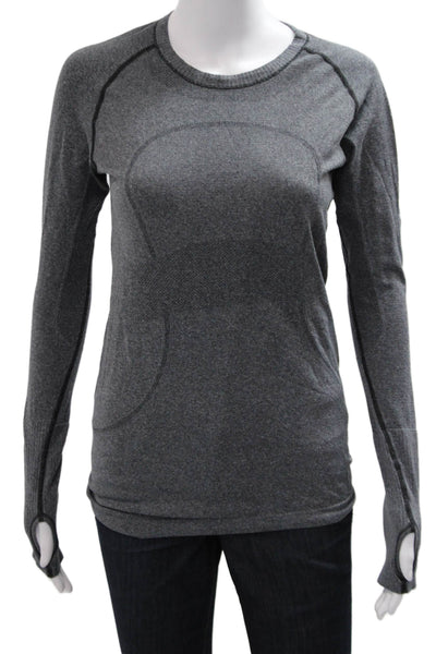 Lululemon Women Long Sleeve Crew Neck Top Dark Gray Nylon Blend Size 8