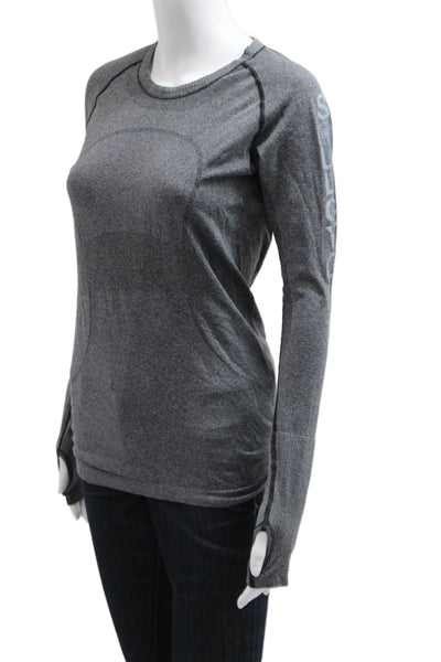 Lululemon Women Long Sleeve Crew Neck Top Dark Gray Nylon Blend Size 8