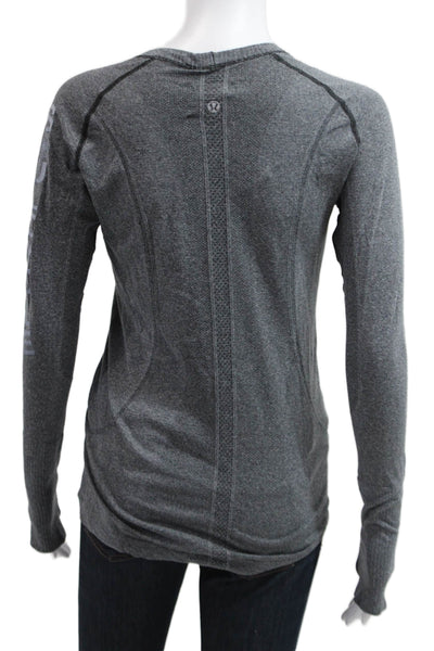 Lululemon Women Long Sleeve Crew Neck Top Dark Gray Nylon Blend Size 8