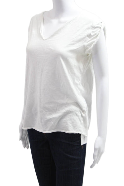 Road Twenty Two Women Basic White V-Neck Graphic Cotton Cap Sleeve Tee Size L