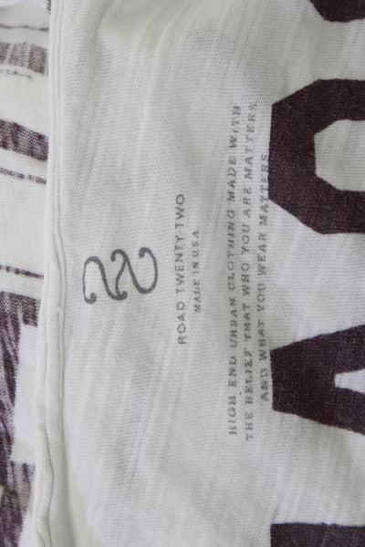 Road Twenty Two Women Basic White V-Neck Graphic Cotton Cap Sleeve Tee Size L