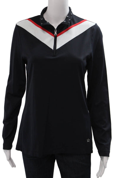 Lohla Sport Womens Jersey Polo Long Sleeve Mock Neck Zip Black Size L