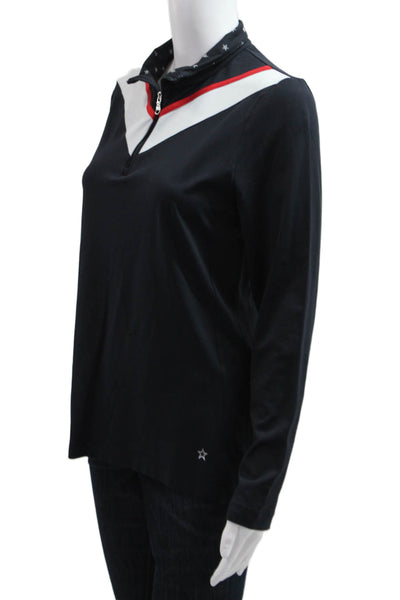 Lohla Sport Womens Jersey Polo Long Sleeve Mock Neck Zip Black Size L