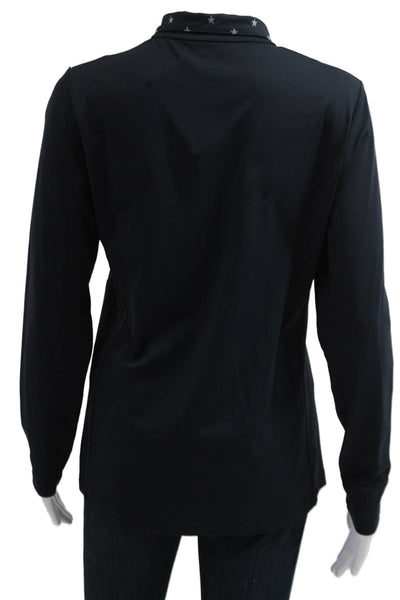 Lohla Sport Womens Jersey Polo Long Sleeve Mock Neck Zip Black Size L