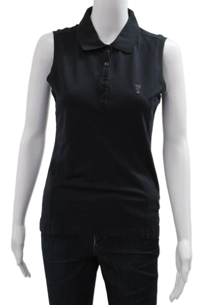 Golfino Womens Basic Polo Sleeveless Collared Black Cotton Blend Size 8