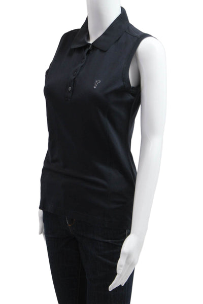 Golfino Womens Basic Polo Sleeveless Collared Black Cotton Blend Size 8