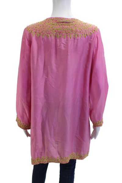 Graham Kandiah Womens Kaftan Blouse Pink V-Neck Long Sleeve Polyester Size L